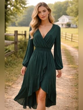 Kormei green babydoll asymmetrical maxi dress large fairy whimsical Renaissance